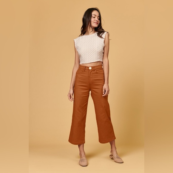 NWOT Whimsy and Row High Waisted Wide Leg Flora Pant in Mushroom Brown Sample 30 - Picture 1 of 3